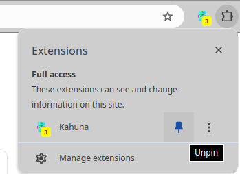 pin Kahuna's browser action icon