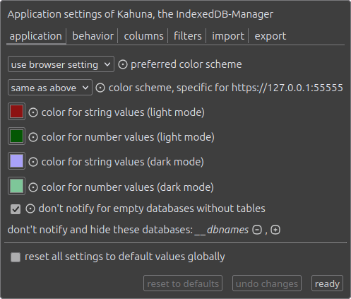 application settings