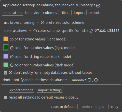application settings
