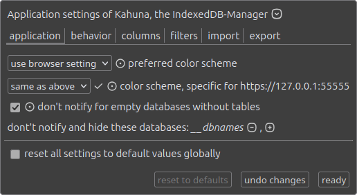 application settings