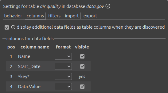 columns settings