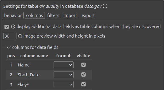 columns settings