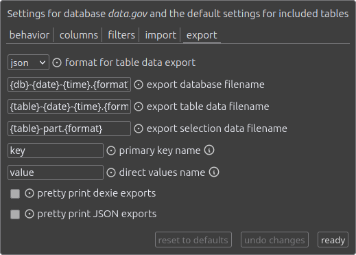 export settings