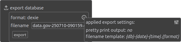 database tools: export panel