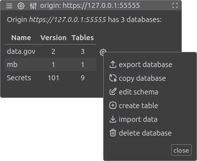 database tools: menu list