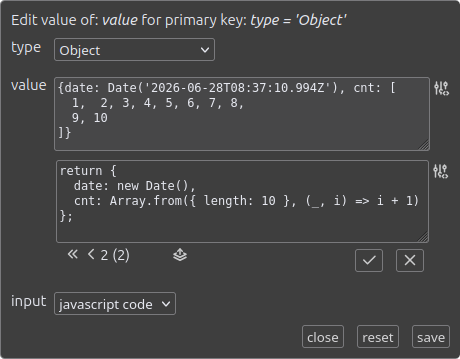 value editor, edited an array value in a form